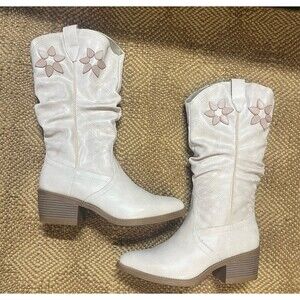 Blowfish Malibu Romie Western Cowboy Boots Womens 10 Ivory Floral Applique